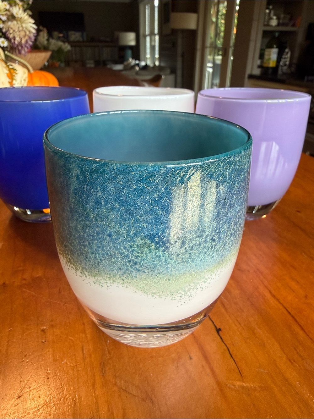 Teal and white Glassybaby